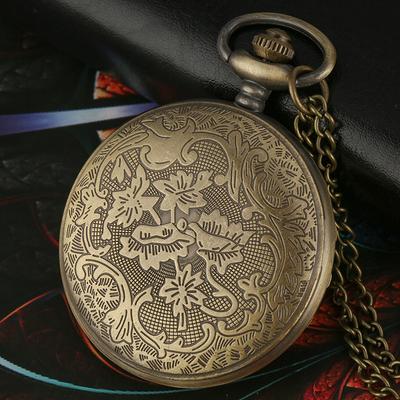 Bronze Hohlblume Quarz Taschenuhr Halskette Anhänger Vintage Pulloverkette Damen Weihnachtsgeschenk
