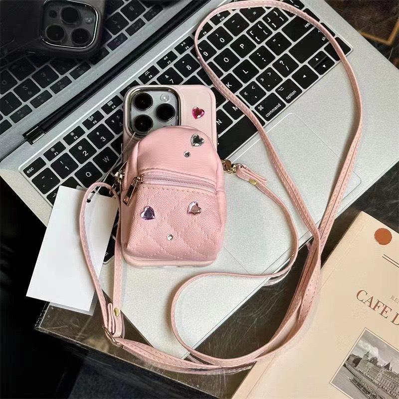 

Applicable To Apple 16Promax Small Backpack Mobile Phone Case Iphone17 Messenger Rope 14 Large Capacity Wallet 13 Rhinestones iPhone 7/8/SE 2020