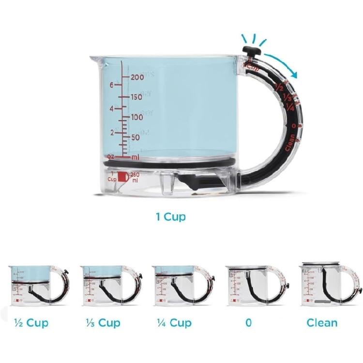 Precisions Kitchen Adjustable Measuring Cup 4 Convertible Capacities Nonslip Base for Accurate Dry and Liquid Items