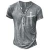 2022 Spring/Summer 3D Print Large Men's Collarless Casual Short Sleeve T-Shirt