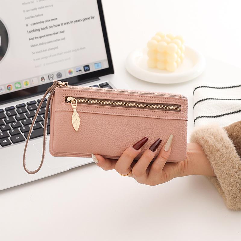 Women's Large Capacity Frosted Double Zipper Long Wallet & Clutch