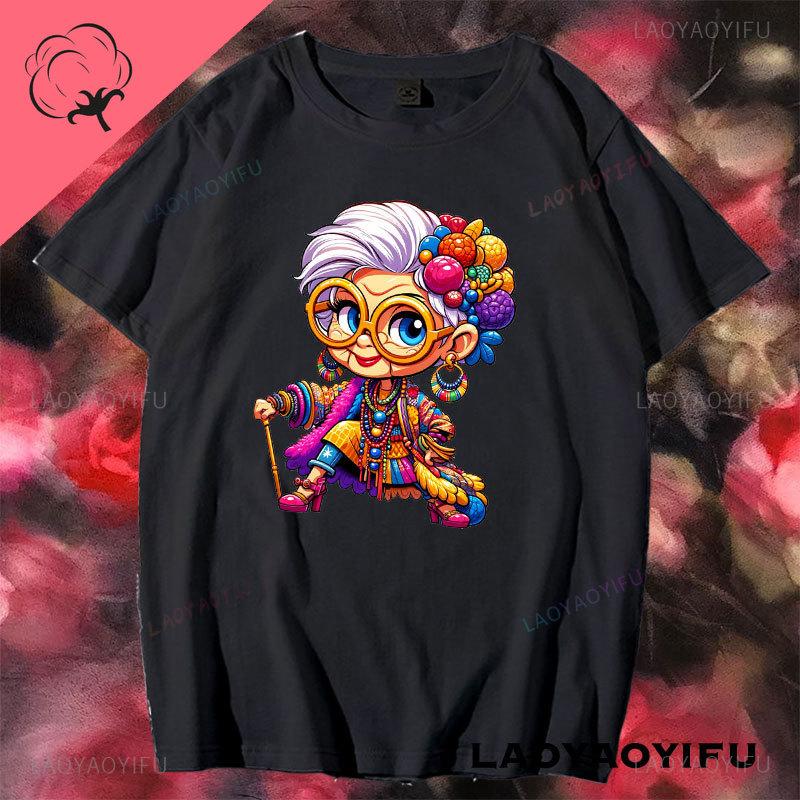 Iris Apfel Women Summer Printed Cartoon Art Tshirt Loose Casual Harajuku Streetwear Short Sleeve Cotton Female Tshirt Tops