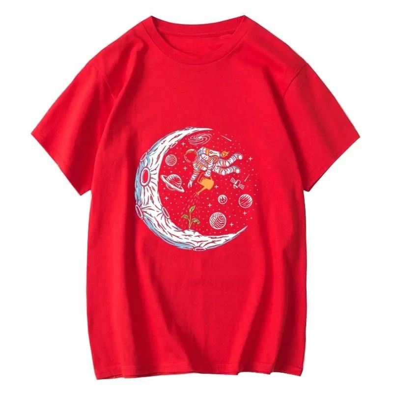 Summer Tshirt Casual Funny Astronaut Design Lunar Astronaut Print Round Neck T Shirt for Short Sleeve FeUnisex Tops Clothing