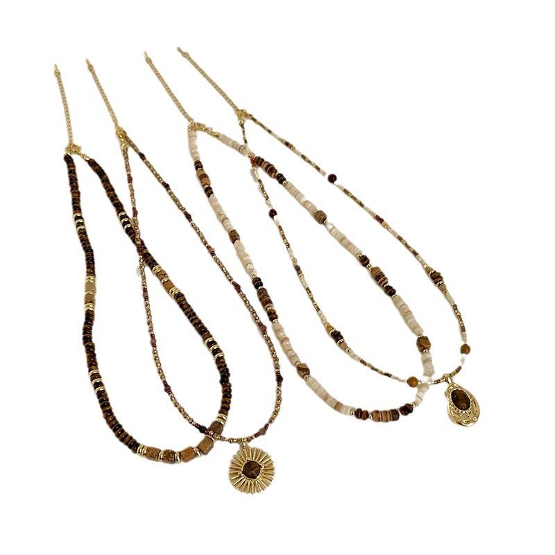 Maillard Style Multi-Layer Stacked Natural Stone Beaded Necklace Female Niche Retro Personality Versatile Neck Chain Collarbone Chain