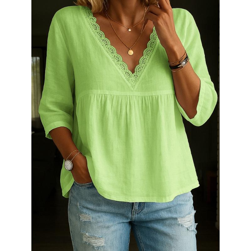 

TIFICY Women s Fashion Casual Summer Spring Solid Color Print 3/4 Sleeves V-Neck Blouses & Shirts XXXL світло-зелений колір