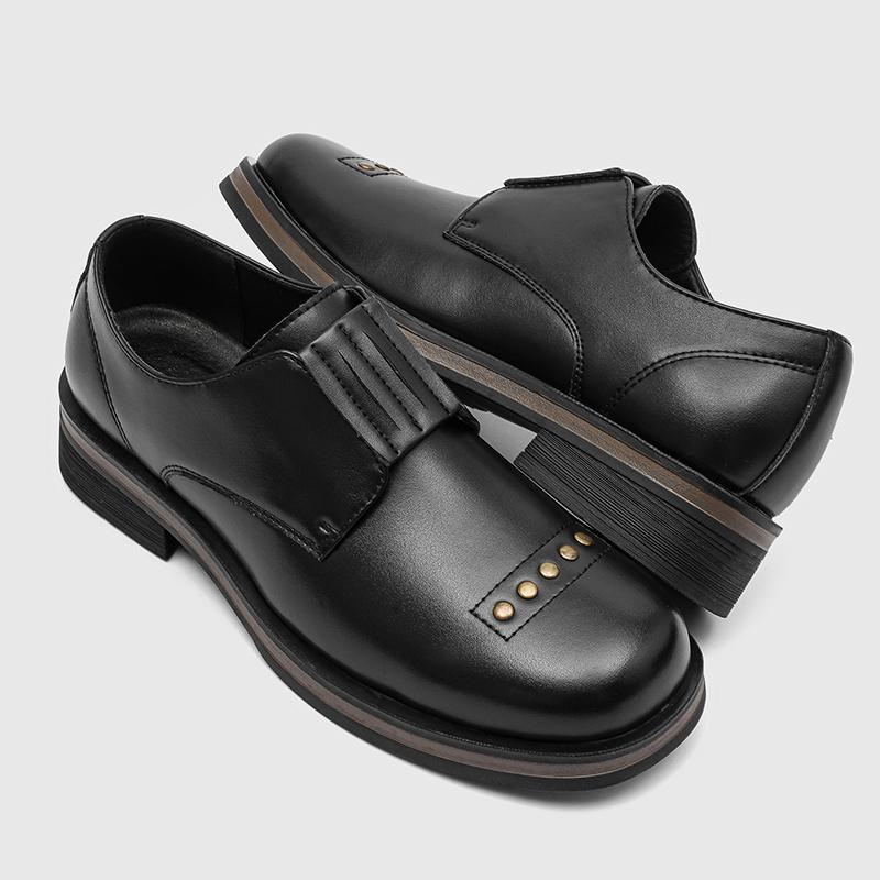 Fashion Retro Solid-Color Men's Leather Elastic Loafers Fashionable Walking Shoe Anti-Slip Flat Shoe For Daily Wear In Autumn And Winter