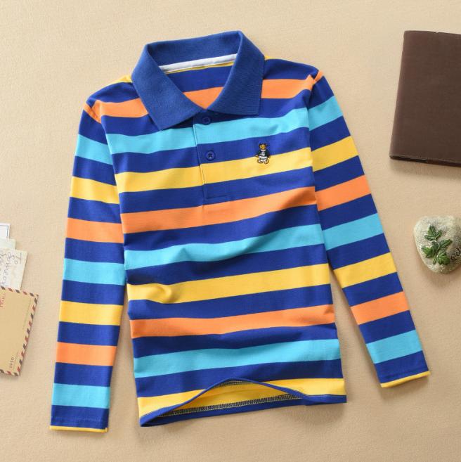 Children's Long Sleeve Shirts Spring Autumn Children's Wear Middle and Large Children's T-shirt Cotton Stripe Polo Shirt
