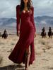 Retro Western-Style Buttoned Long Sleeve Pleated Dress