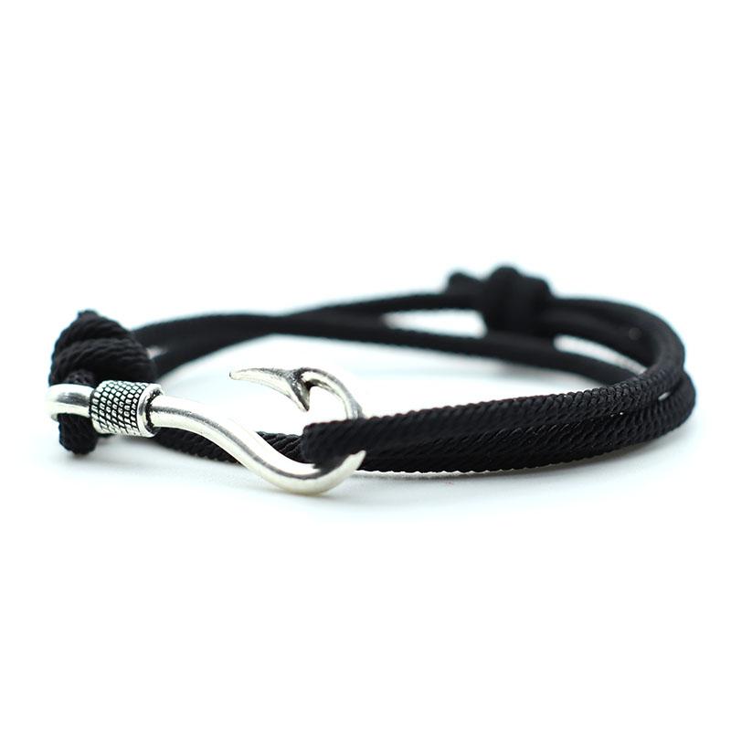 Neues Mode-Seilarmband Herren Silberfarbe Angelhaken Armband Zweilagig Schiebbar Verstellbar Nautisches Wickelband Armband Pulseria Homme