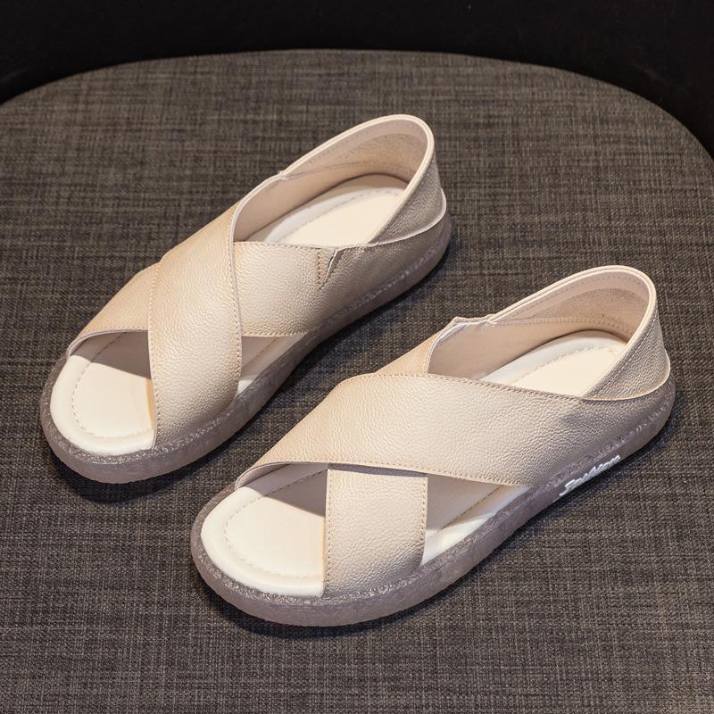 

Кожаные сандалии Кожаные туфли на плоской подошве 42 бежевый