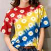 Floral Short-sleeved Outdoor Casual Top with 3D Digital Print for Women