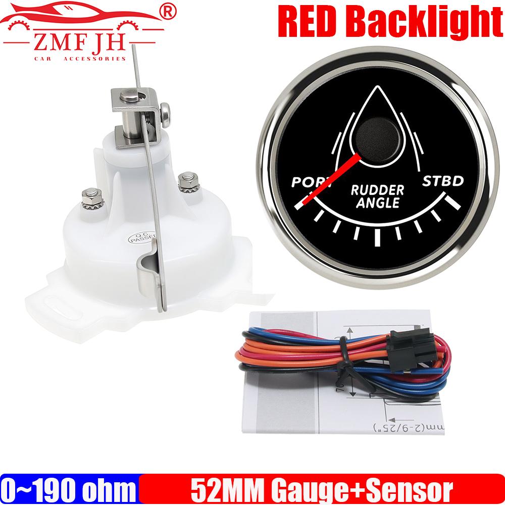 ZMFJH Boat Yacht 52mm Rudder Angle Indicator Gauge with Rudder Angle Sensor 0-190 ohm Rudder Angle Gauge Red Backlight 12V 24V