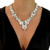 Stonefans Crystal V Shape Necklace Large Accessories for Women Drag Statement Collar Rhinestone Square Necklace Bling Jewelry