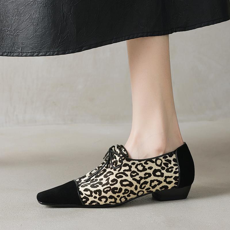 Fashion 2025 New Spring Women Loafers Square Toe Chunky Heel Shoes Genuine Leather Shoes for Women Slip-on Women Pumps Horsehair Shoes