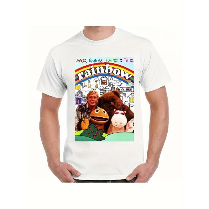 Men s Zippy George & Friends Retro TV Show T-Shirt - 70s-90s Nostalgic Collector s Edition Short Sleeve Shirt with Iconic Rainbow City Scenery S белый