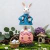 Cartoon Easter Bunny Figurine Handmade Standing Bunny Egg Statue Lovely Sculpture Resin Rabbit Sculpture Easter Party