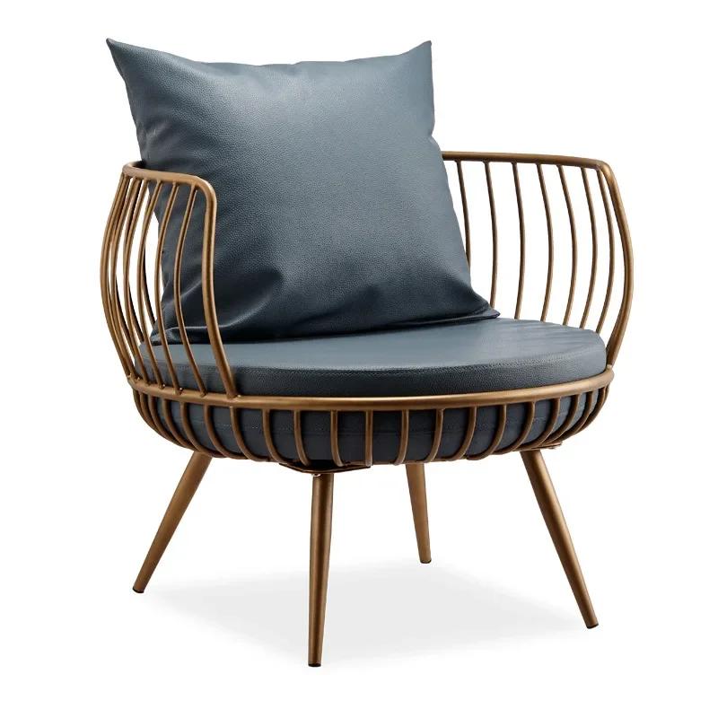 Nordic Living Room Chairs Wrought Iron Sofa Luxury Minimalist Chairs Hair Salon Rest Area Chair Coffee Restaurant Deck Armchair