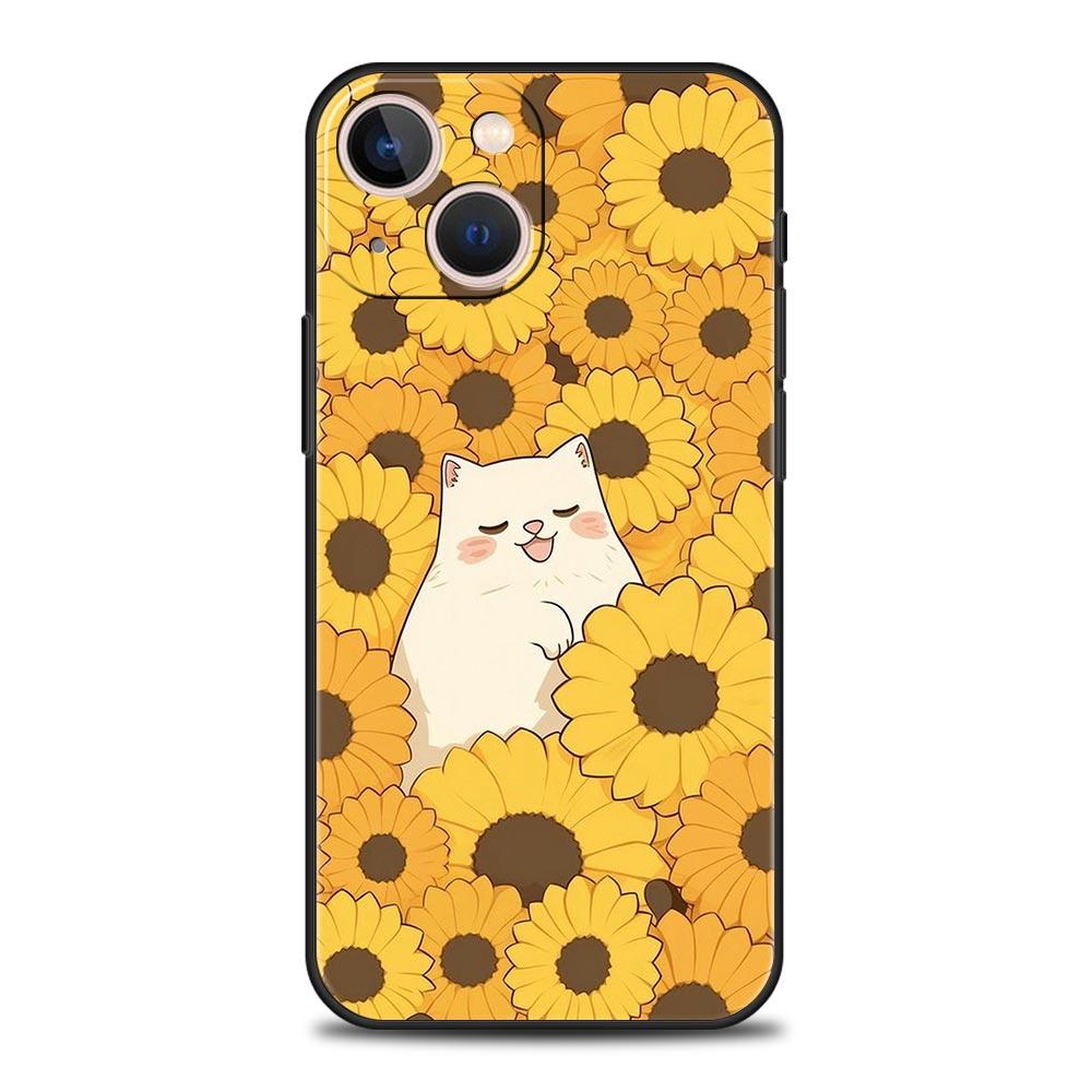 flower 12 Luxury Phone Case For iPhone 13 15 14 12 Mini 11 Pro MAX XR X SE XS 7 8 Plus Silicone Black Protection Cover