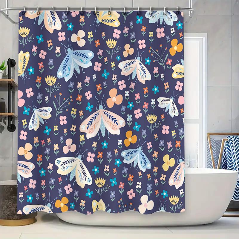 

Waterproof Printed Shower CurtainsCute Butterfly Floral Pattern for Bathroom Decoration Pink Blue White Yellow Decorative Bath S 90x180cm