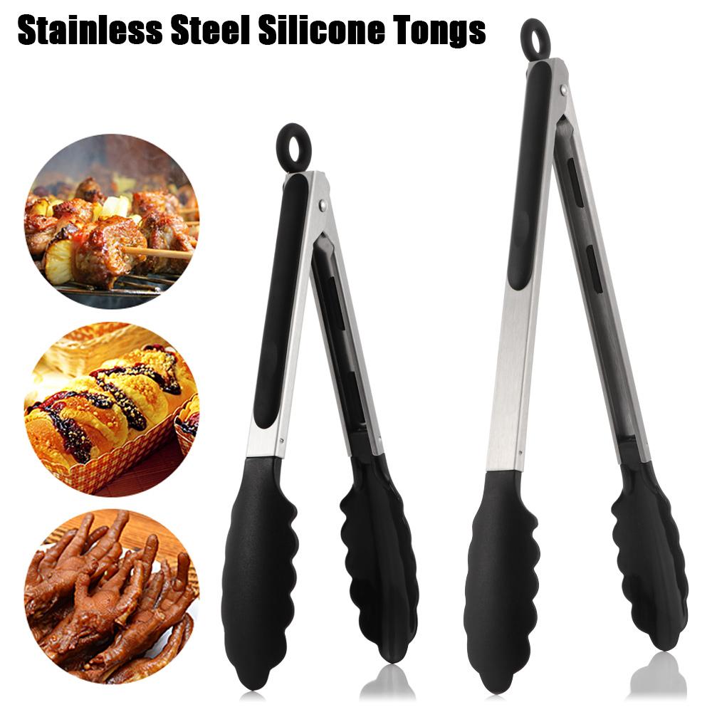Outdoor BBQ Tools Appliances Salad Food Clip Barbecue Tongs Silicone Handle Stainless Steel Head