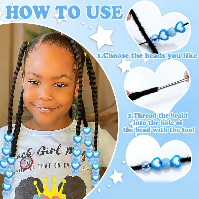 Creative Kids Hair Accessories Set Including 100 Assorted Acrylic Beads And Insertion Tool For Fun Styling