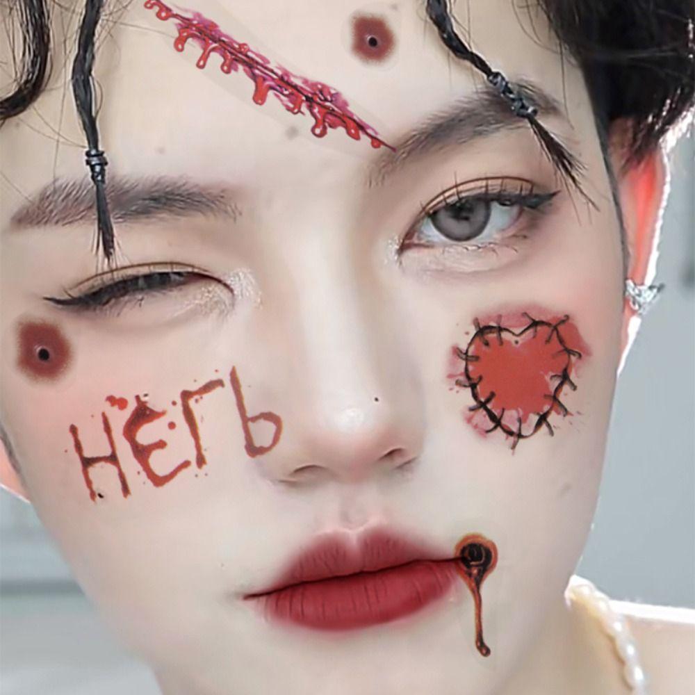 Fake Tatto Big Mouth Face Sticker Bloody Makeup Halloween Horror Tattoo Stickers   Ghost Festival