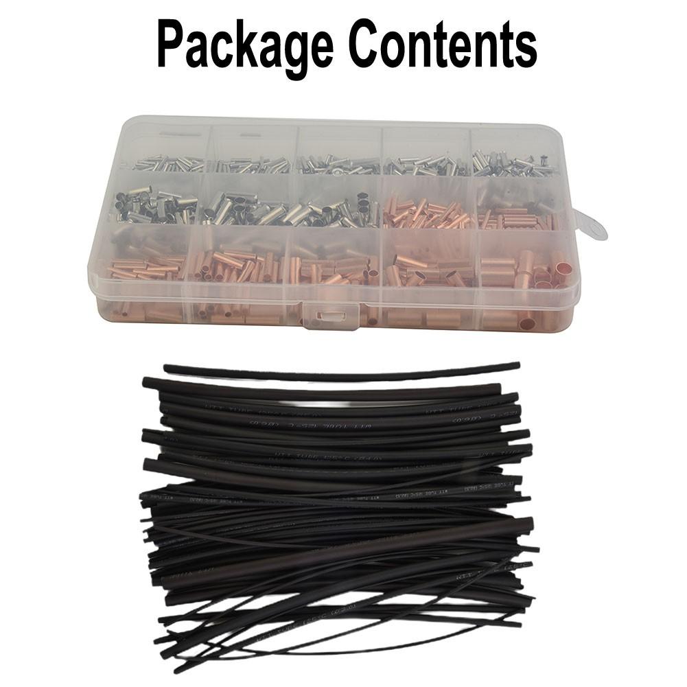 

970pcs Sleeve Tinned Copper Crimp Connector Uninsulated with 48pcs Heat Shrink