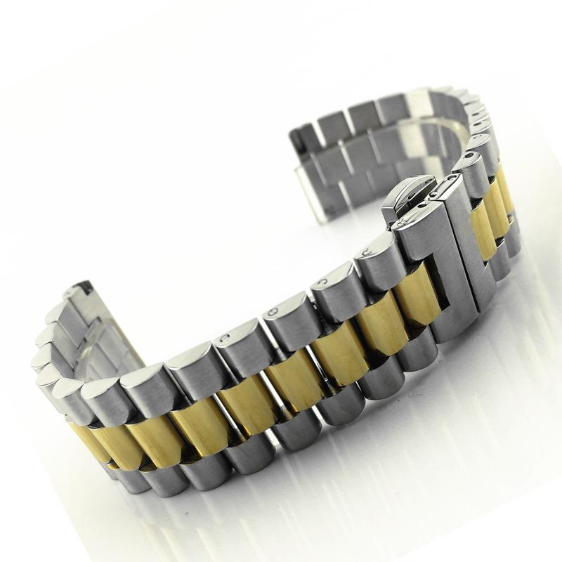 Benutzerdefiniertes Logo Drei Perlen Edelstahl Uhrenarmband Gebogene Schnalle Zubehör Stahlarmband mit Faltschließe und Schnellverschluss