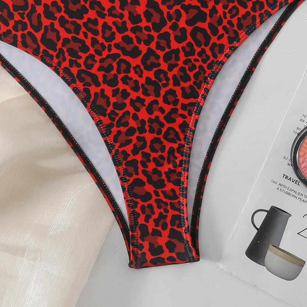 Fashion Leopard Pattern Backless Triangle Bikini Swimsuit For Beach Vacation