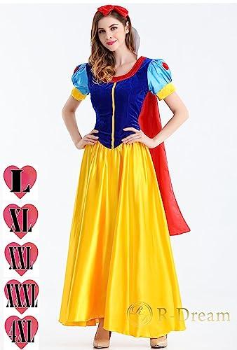 R-Dream Snow White Cosplay Costume, Plus Size, Adult Men's and Women's Dress, Halloween Costume, Snow White Princess Costume, Women's (XXL Size)