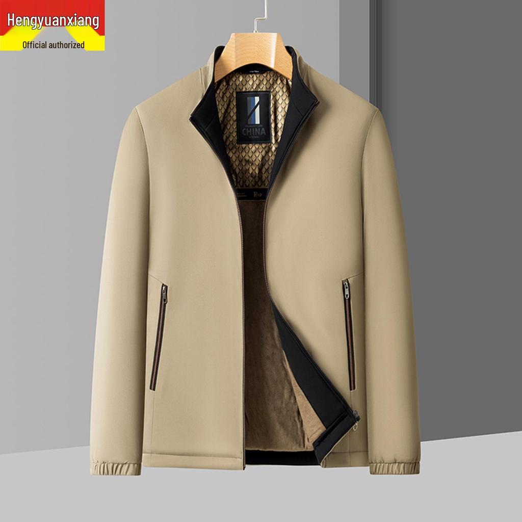 Hengyuanxiang Herren Stehkragen Jacke: Mittleres Alter & Ältere, Mit Samt, Warm, Lässige Herbst/Winter Oberbekleidung