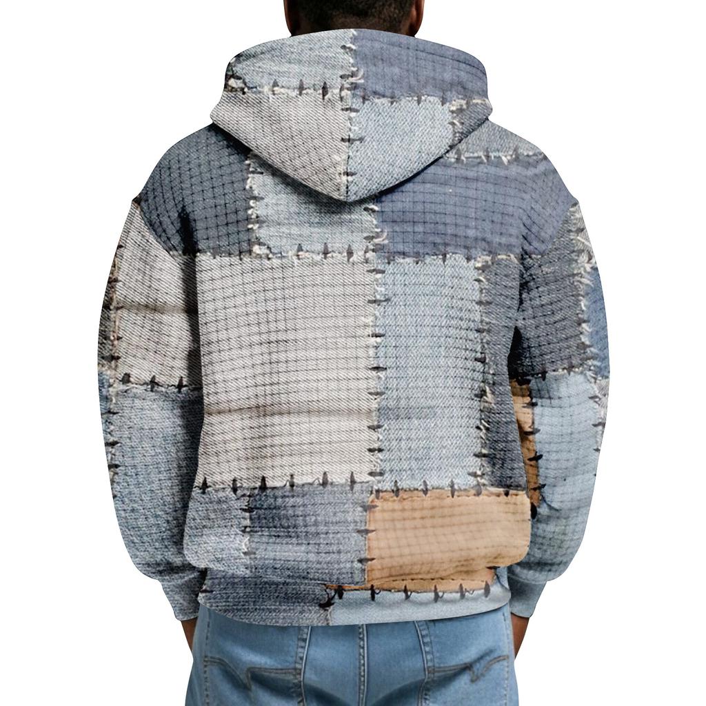 Men's Half-Zip Hooded Plaid Pullover Drawstring Print Casual Sports Sweatshirt