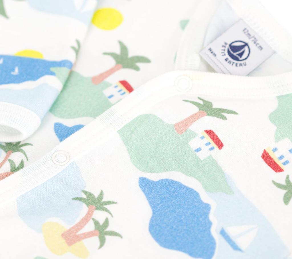 Petit Bateau A0CNE Footless 6 Months Romper, Off-White/Multicolor, 67cm,