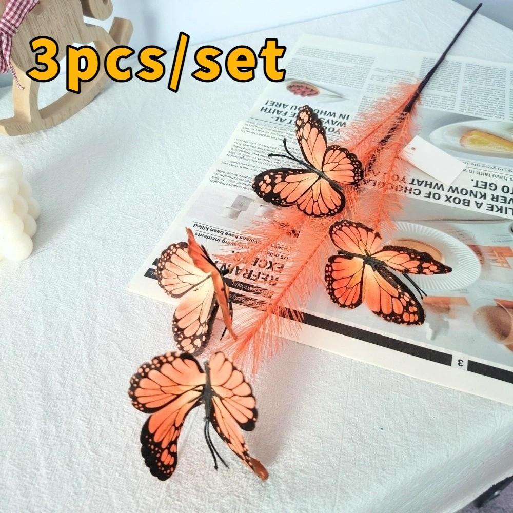 

3pcs/set Multi-Color Artificial Butterfly Reed Vivid Colors Butterfly Branch Bouquet Wedding Party помаранчевий
