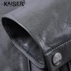 KAISER Men's Stand Collar Lambskin Leather Motorcycle Jacket