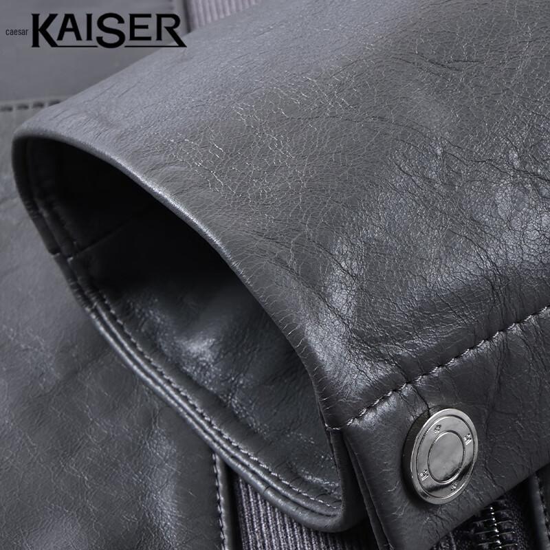 KAISER Men's Genuine Sheepskin Stand-Collar Leather Jacket