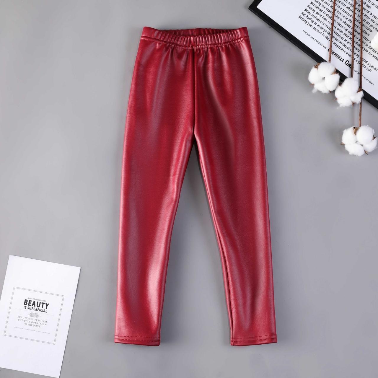 

Утепленные теплые детские штаны из искусственной кожи, облегающие леггинсы для девочек в карамельных тонах на осень-зиму 140