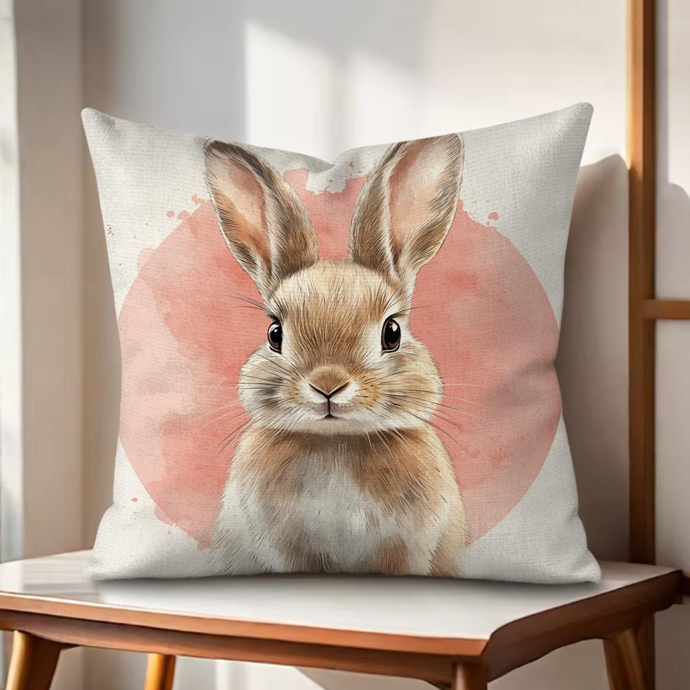 Cute Retro Bunny Cushion Cover Natural Linen Organic Fabric DoubleSided Printing Couch Pillow Covers Home Decor