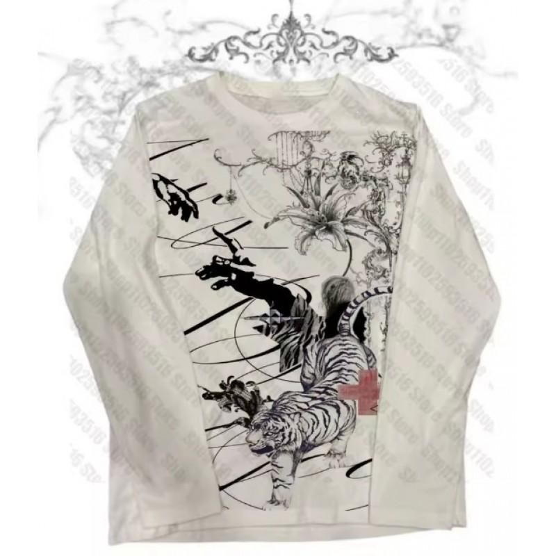 Unisex Vintage Streetwear Long Sleeve T-Shirt With 3D Digital Print Loose Fit Casual Tee Daily Wear