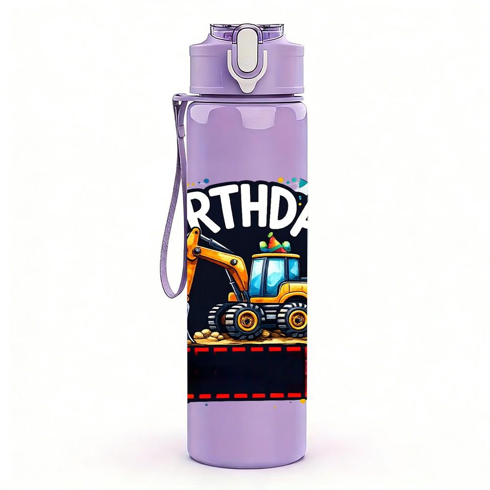 1PC Monster Truck Birthday Boy Print 750ml Color Plastic Sports Water Bottle Leakproof Flip Straw Lid Suitable for Sports Office Home Use