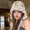 Pearl Tassels Lace Beanies Hollow Out Knit Cap Cute Crochet Flower Knitted Hat  Apparel Accessories
