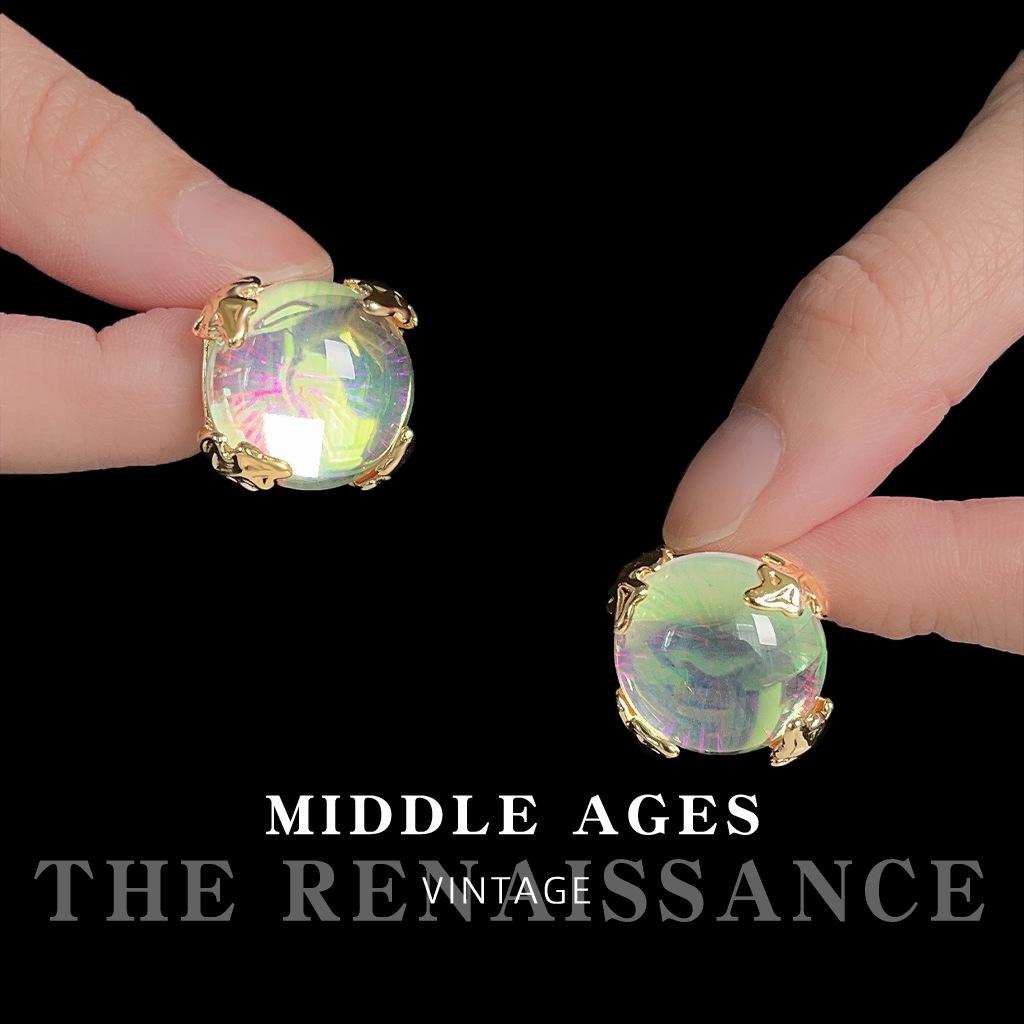 Medieval French court style clear aurora glazed stud earrings retro western style earrings earrings