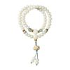 Natural White Jade Bodhi Root Vintage Chinese Style Women's Versatile Hand Jewelry Bead Bracelet with Double Circle Lotus Pendant
