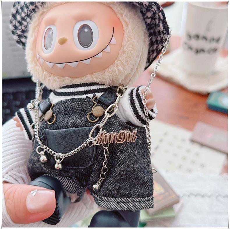 Labubu Doll Clothes Set: Trendy Streetwear for 17cm Sitting Style - Includes Hat and Overalls (1st, 2nd, 3rd Gen)