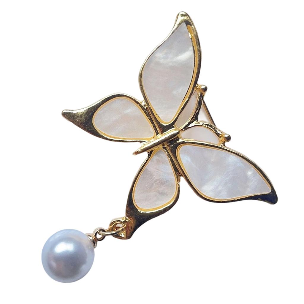 Butterfly Shaped Brooch With Delicate Pearls Accent Modern Waterdrop Aesthetic Alloy Materials Trendy Accessory