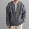 Men's Round Neck Solid Color Knitted Cardigan - 2023 Casual Autumn/Winter Fashion, All-Match, Large Size Trendy Jacket