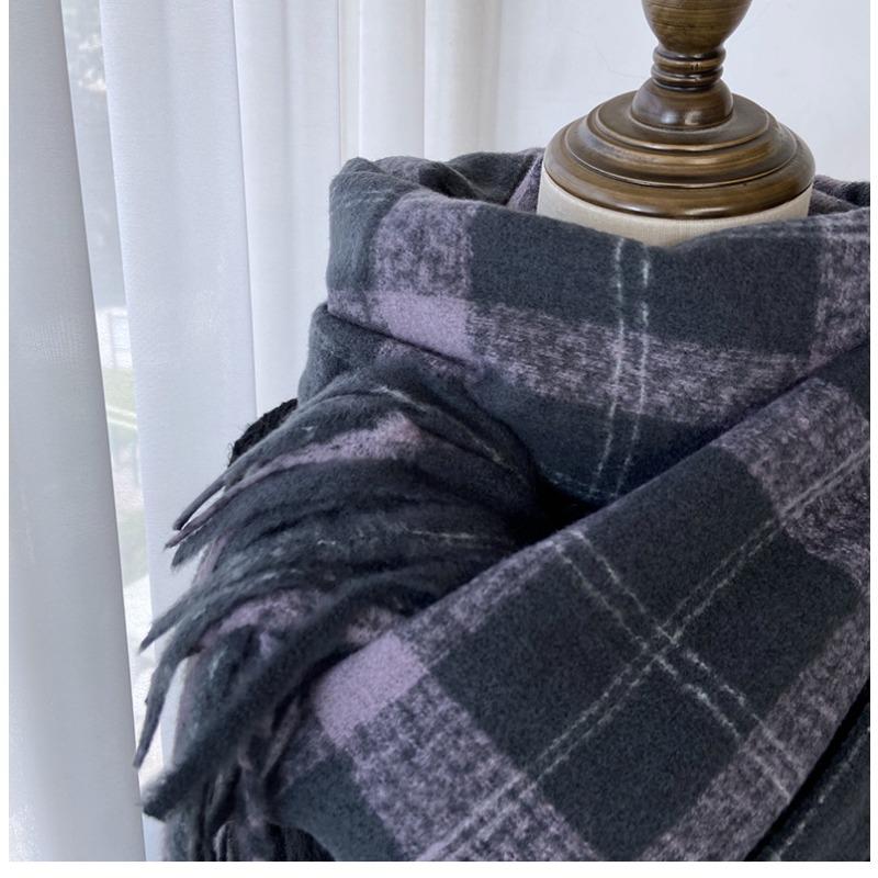 Luxury Autumn Winter Korean Plaid Scarf Women Thickening Warm Tassel Shawl Cashmere Imitation Muffler Fashion Designer Scarves