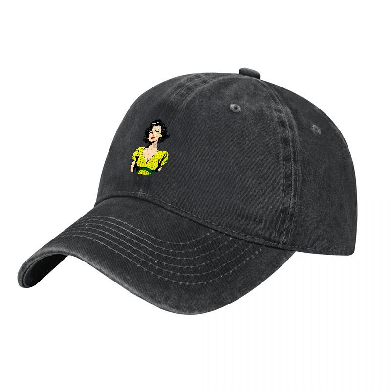 Vintage Pinup Girl Embroidered Washed Canvas Baseball Cap Classic Retro Style Unisex Adjustable Hat for Everyday Wear