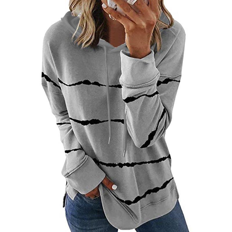 Women Loose Striped Hoodie Coats Spring Autumn Female Long Sleeve Pullover Sweatshirt YSY2024