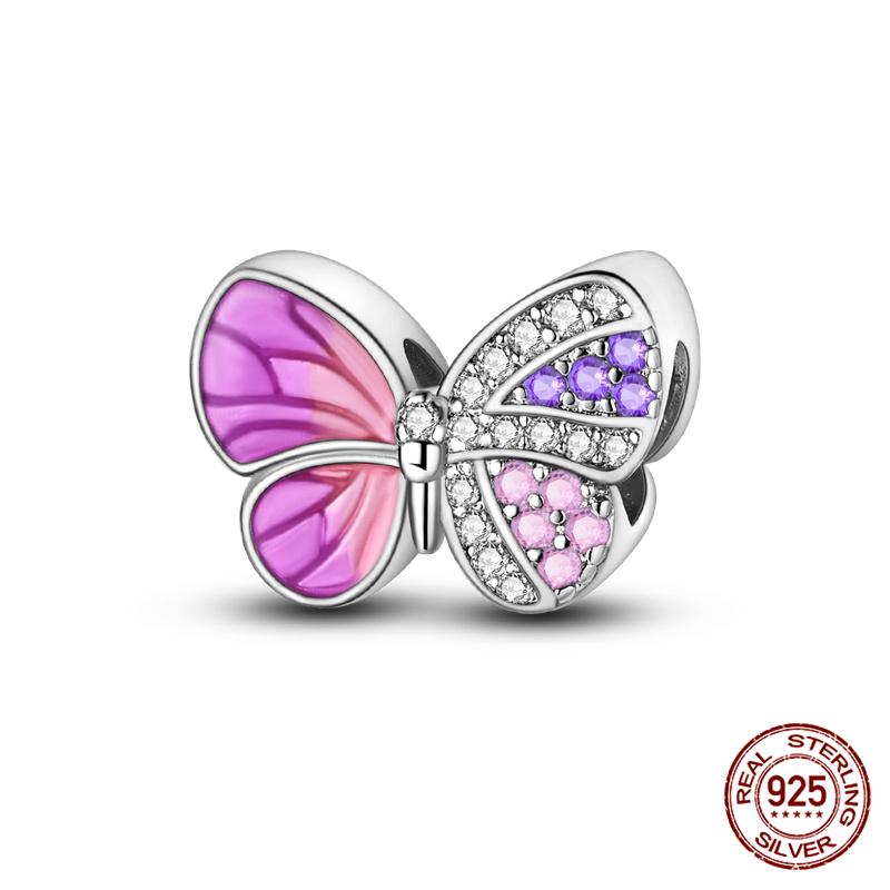 925 Silver Glass Butterfly Charms Beads for 3mm Bracelet Necklace Womens DIY Fine Jewelry Gifts